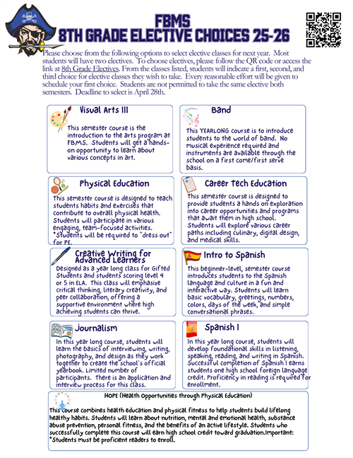 25-26 8th grade elective choices